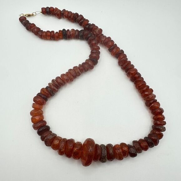 21" RONDELLE faceted, graduated AMBER beaded necklace w/ a 14kt GF clasp! - Picture 9 of 15